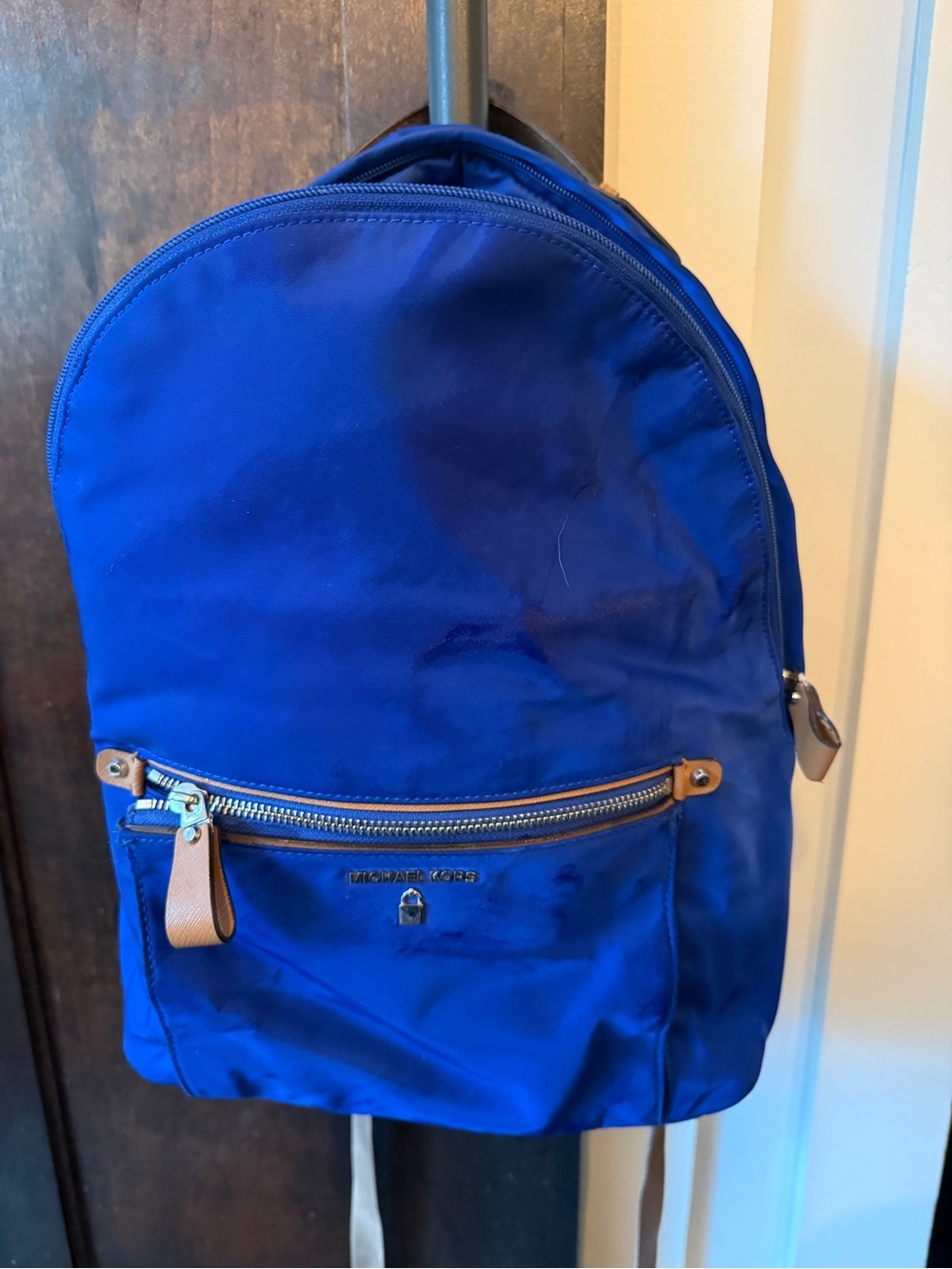 Michael Kors Royal Blue Nylon Backpack with Tan Trim